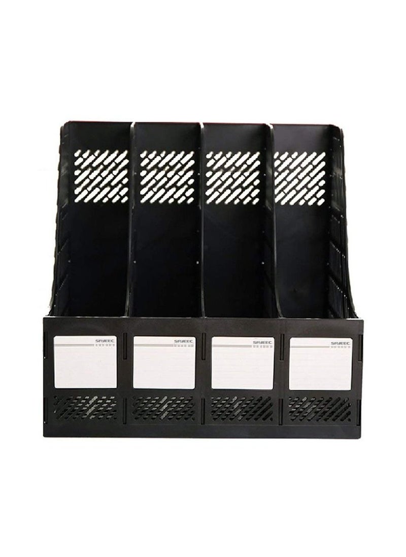 Sturdy Desktop 4 Section Magazine Plastic Holders Frames File Dividers Document Cabinet Rack Display and Storage Organiser Box Black