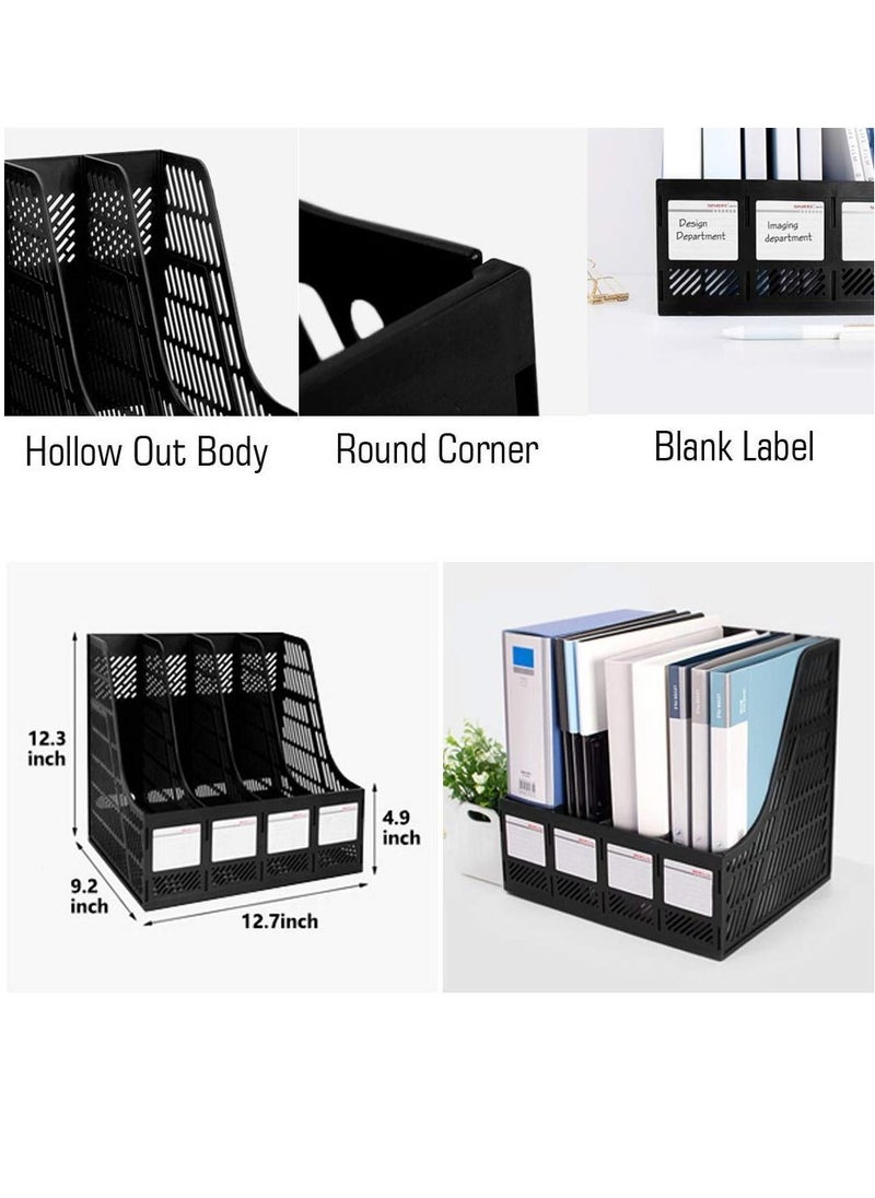 Sturdy Desktop 4 Section Magazine Plastic Holders Frames File Dividers Document Cabinet Rack Display and Storage Organiser Box Black