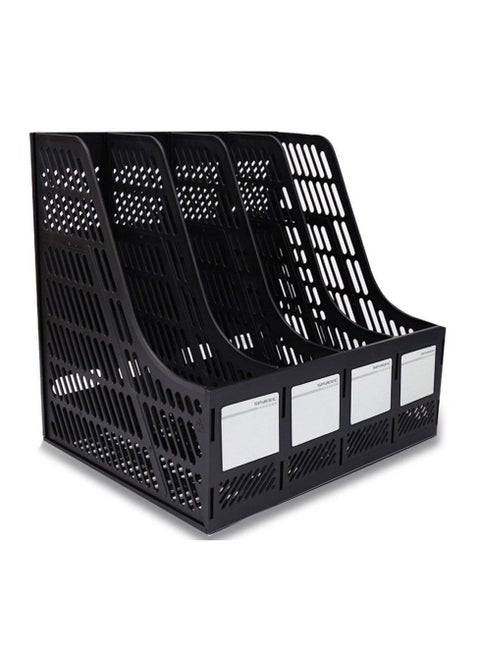 Sturdy Desktop 4 Section Magazine Plastic Holders Frames File Dividers Document Cabinet Rack Display and Storage Organiser Box Black