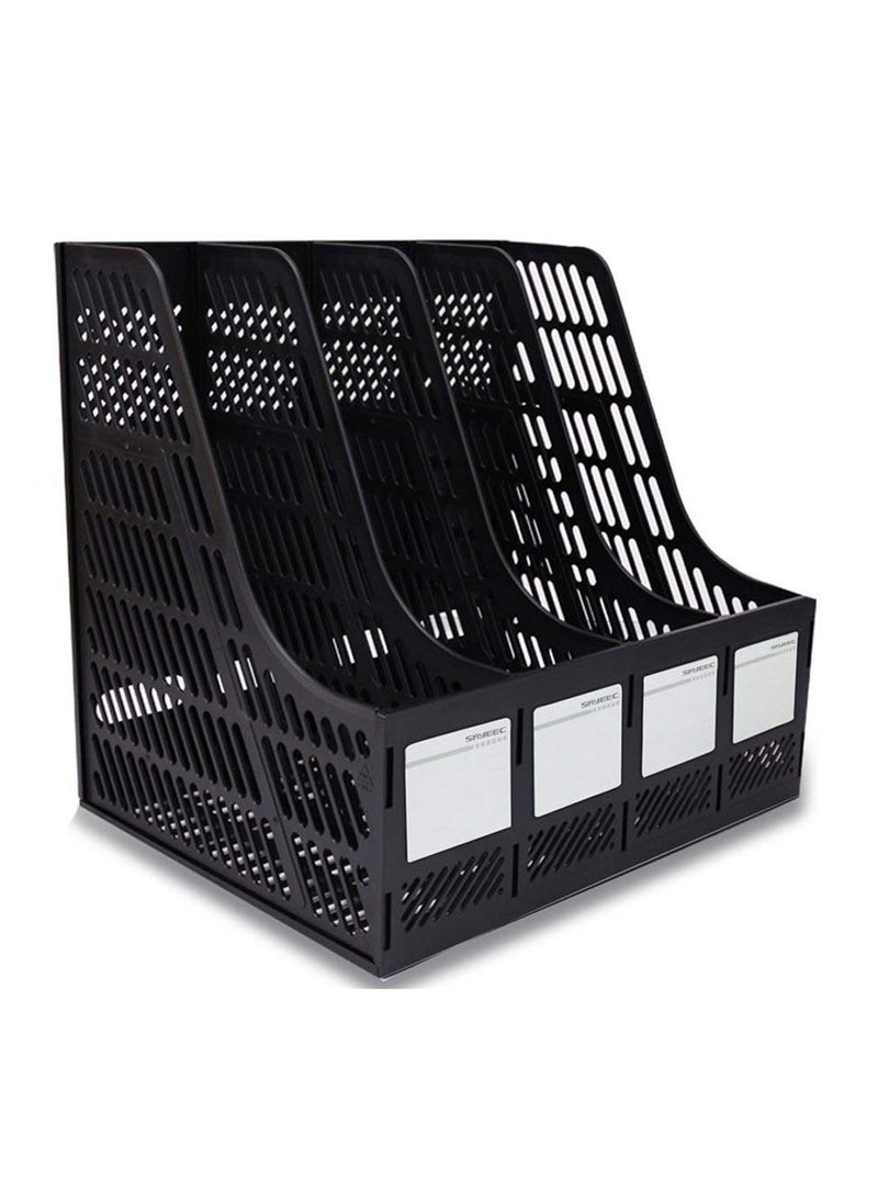 Sturdy Desktop 4 Section Magazine Plastic Holders Frames File Dividers Document Cabinet Rack Display and Storage Organiser Box Black