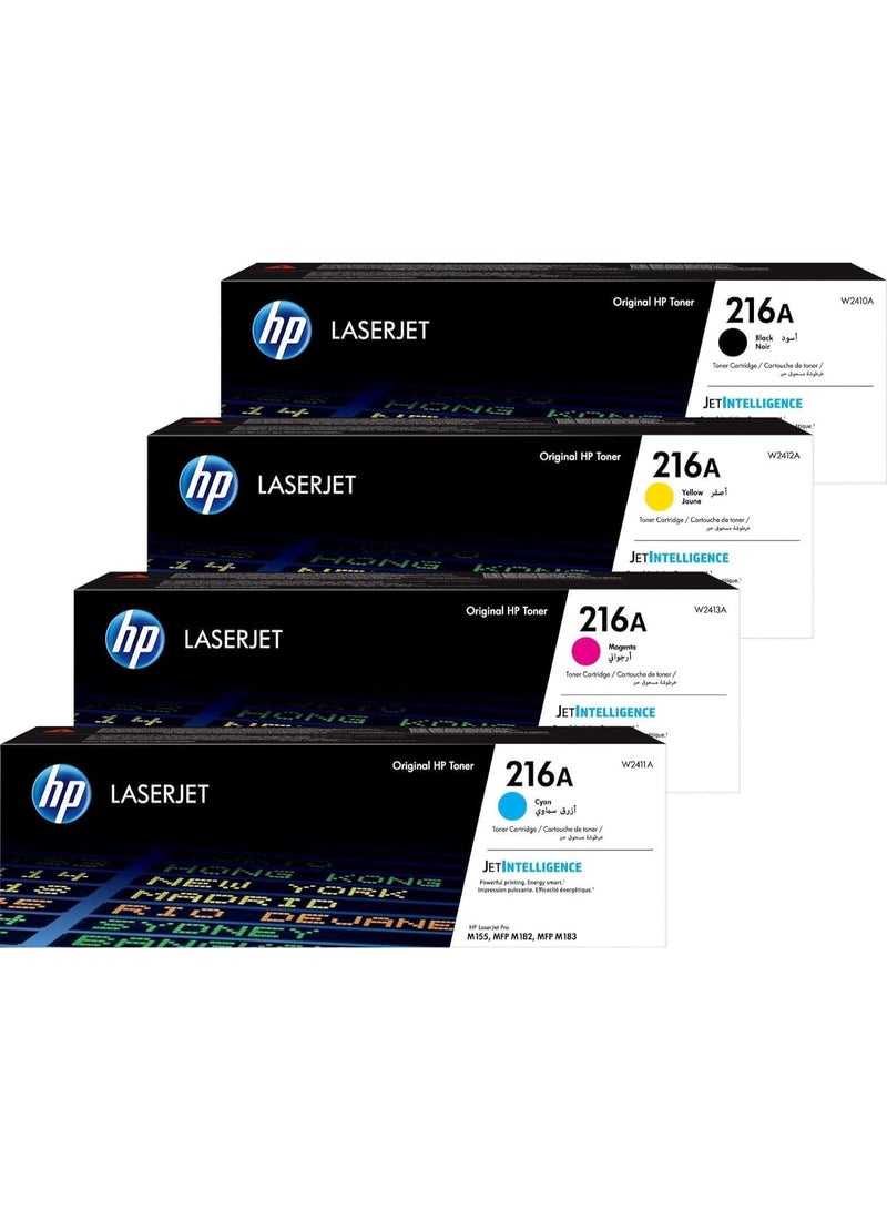 HP Toner HP 216A Toner Cartridge Set 4 Pack | Black Cyan Yellow Magenta Laser Toner Cartridges | Compatible with HP Color LaserJet Pro M155a, M155nw, MFP M182n, M182nw, M183fw | W2410A W2411A W2412A W2413A - Image 1