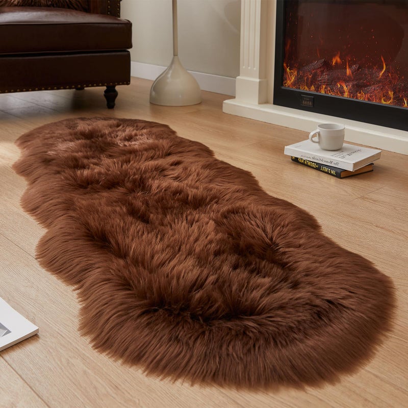 Easy Joy EasyJoy Ultra Soft Fluffy Shaggy Area Rug Faux Fur Rug Chair Cover Seat Pad Fuzzy Area Rug for Bedroom Floor Sofa Living Room (2 x 6 ft Sheepskin, Coffee) - Image 5