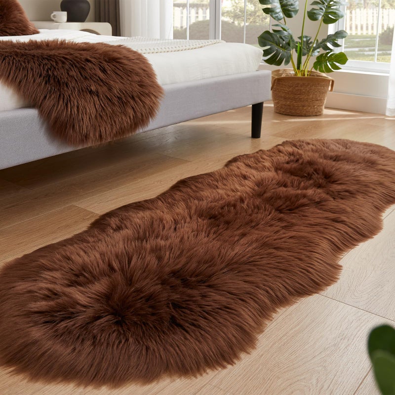 Easy Joy EasyJoy Ultra Soft Fluffy Shaggy Area Rug Faux Fur Rug Chair Cover Seat Pad Fuzzy Area Rug for Bedroom Floor Sofa Living Room (2 x 6 ft Sheepskin, Coffee) - Image 2