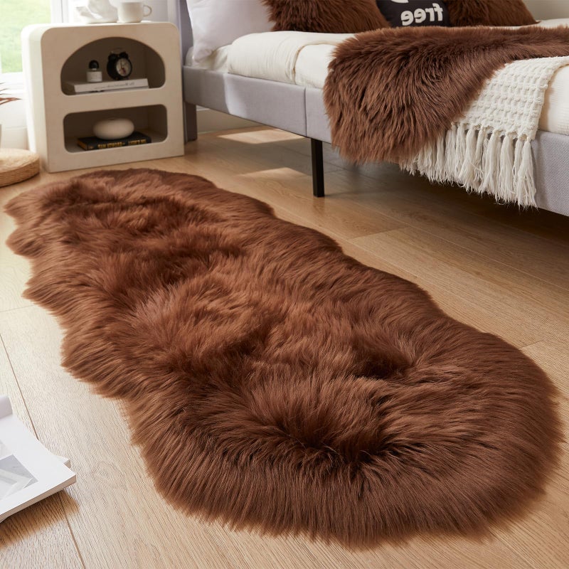 Easy Joy EasyJoy Ultra Soft Fluffy Shaggy Area Rug Faux Fur Rug Chair Cover Seat Pad Fuzzy Area Rug for Bedroom Floor Sofa Living Room (2 x 6 ft Sheepskin, Coffee) - Image 3