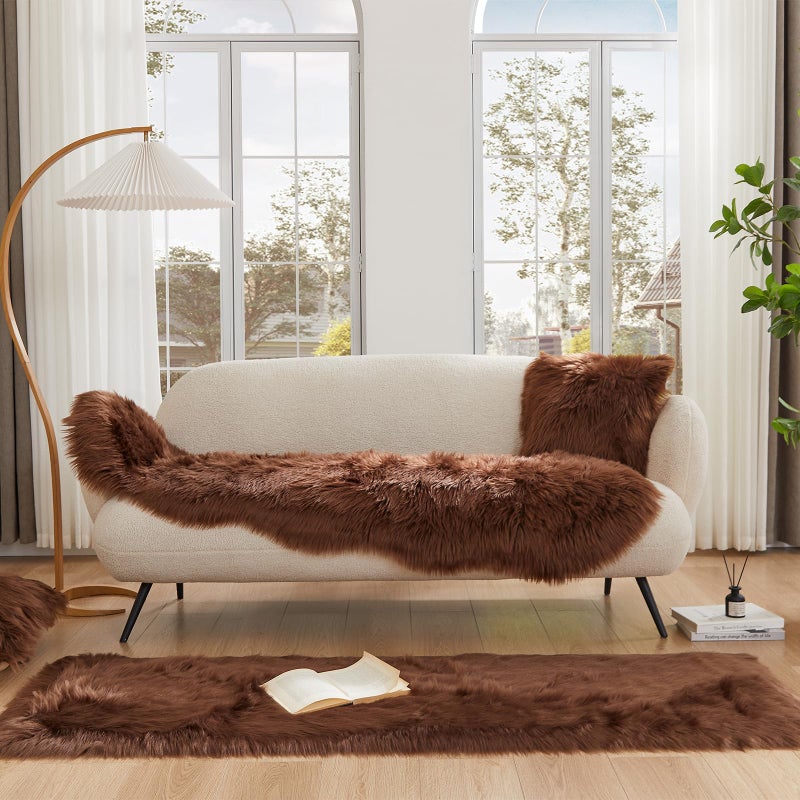 Easy Joy EasyJoy Ultra Soft Fluffy Shaggy Area Rug Faux Fur Rug Chair Cover Seat Pad Fuzzy Area Rug for Bedroom Floor Sofa Living Room (2 x 6 ft Sheepskin, Coffee) - Image 4