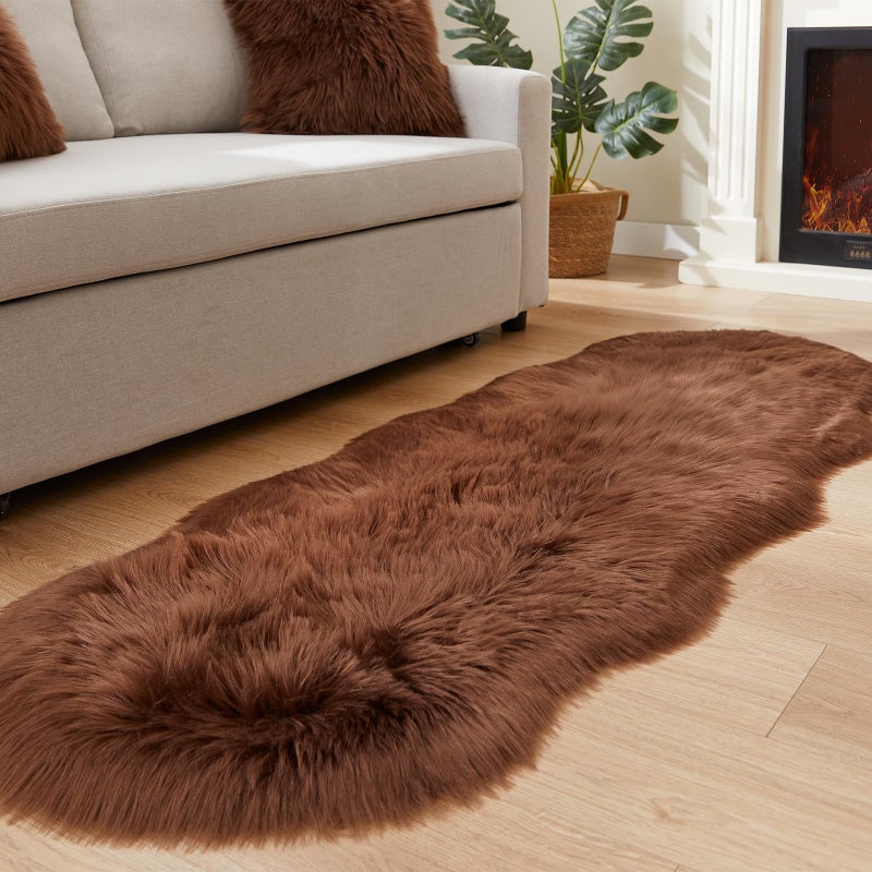 Easy Joy EasyJoy Ultra Soft Fluffy Shaggy Area Rug Faux Fur Rug Chair Cover Seat Pad Fuzzy Area Rug for Bedroom Floor Sofa Living Room (2 x 6 ft Sheepskin, Coffee) - Image 1