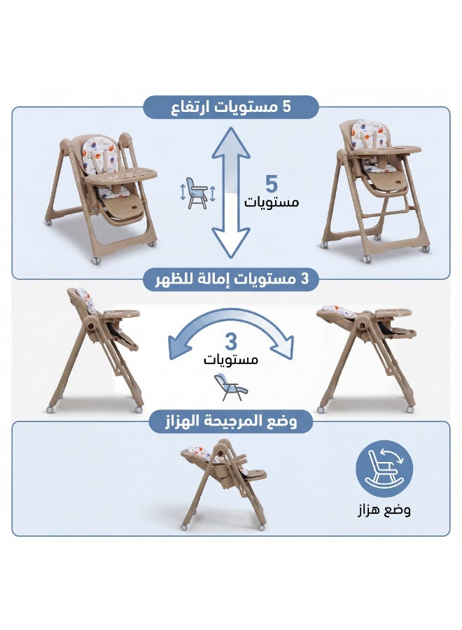 نيفورا  كرسي طعام نيفورا للأطفال 3 في 1 - مستويات ارتفاع متعددة، وضع هزاز، طاولة مزدوجة وعجل بفرامل لسهولة الحركة - Image 2