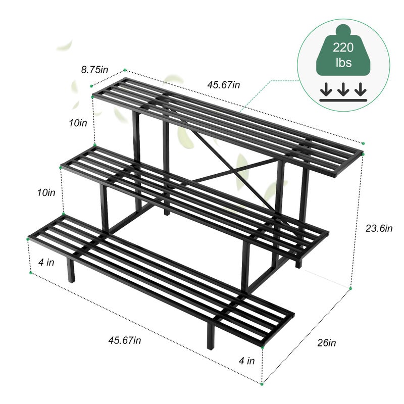 Zhongma 3 Tier Sturdy Metal Plant Stand, L45.67 x W26 x H23.6 inch, Heavy Duty Plant Holder for Home Indoor and Outdoor, 660 LBS Capacity & Heavy Duty Construction - Image 5