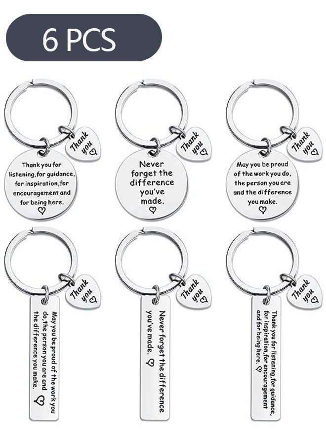 6-Piece Thank You Gifts Keychain, Stainless Steel Keyrings for Thank You Coworker Teacher Doctor Gifts - Image 1