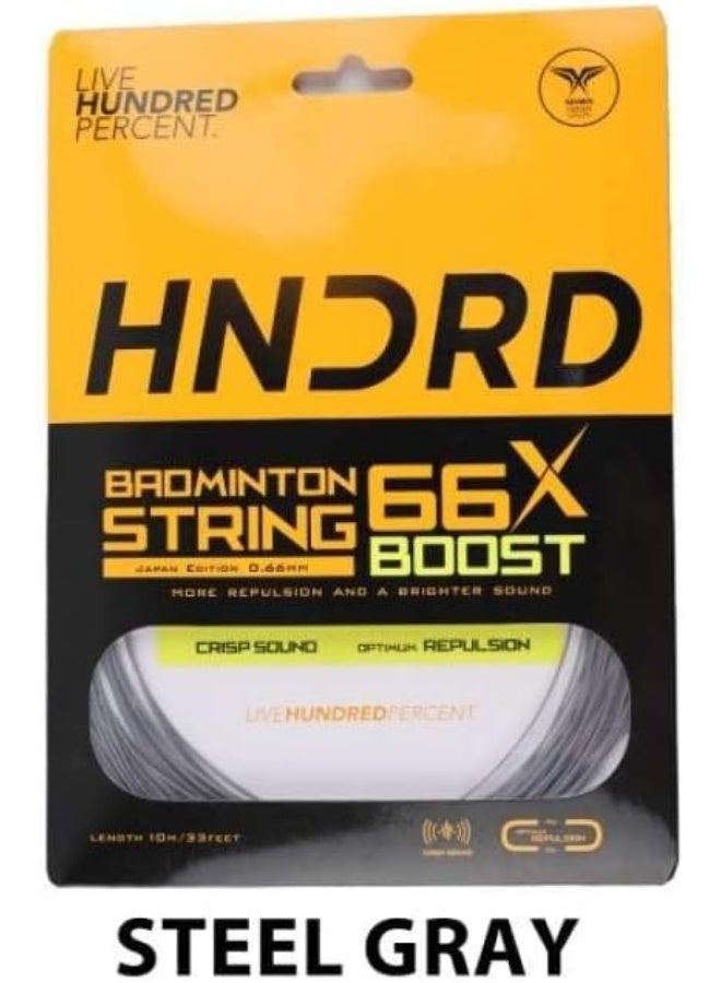 HUNDRED 66X-Boost Badminton String, Steel Grey 