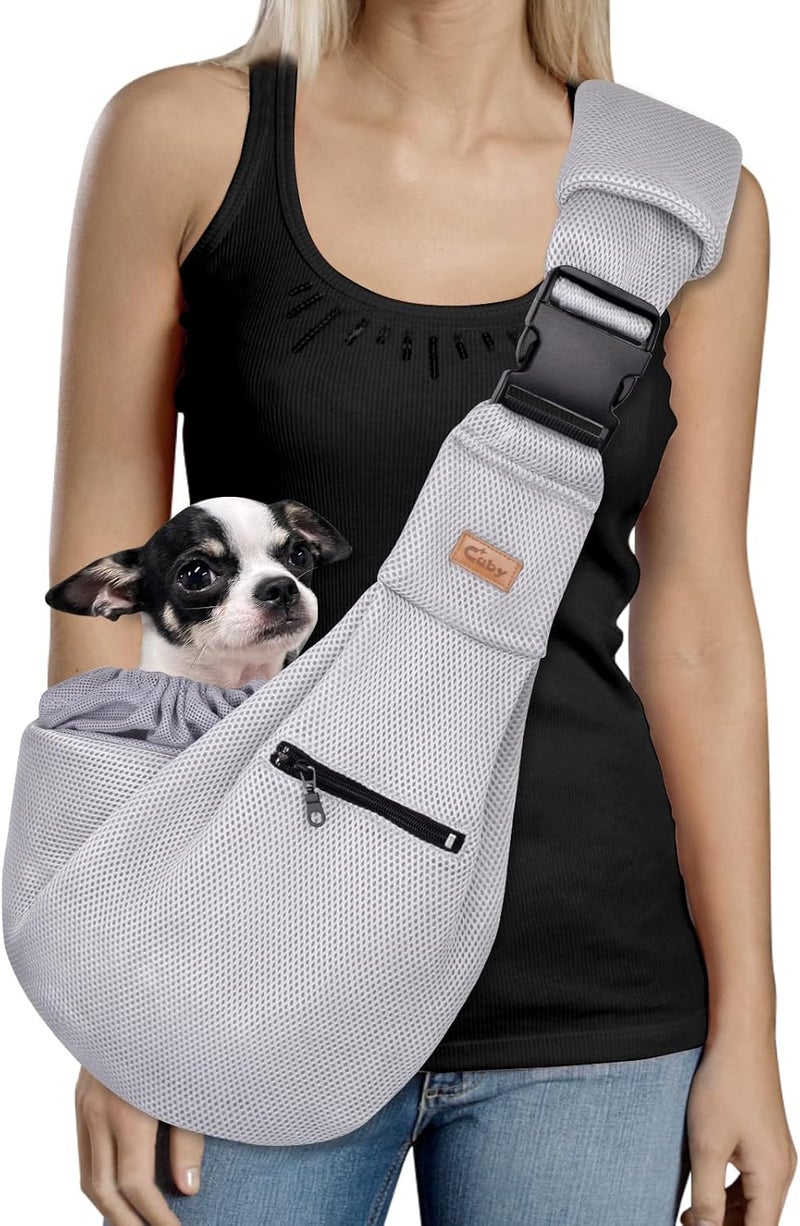 CUBY Dog and Cat Sling Carrier - Hands Free Breathable Mesh Small Dog Sling Carrier-Soft Pouch and Tote Design-Suitable for Puppy, Small Dog Cat Pets Carriers Sling Outdoor(Grey-Mesh,Adjust Strap 2.0) - Image 1