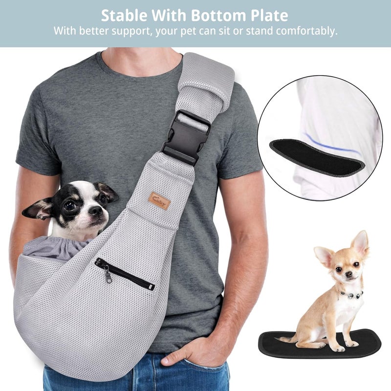 CUBY Dog and Cat Sling Carrier - Hands Free Breathable Mesh Small Dog Sling Carrier-Soft Pouch and Tote Design-Suitable for Puppy, Small Dog Cat Pets Carriers Sling Outdoor(Grey-Mesh,Adjust Strap 2.0) - Image 3