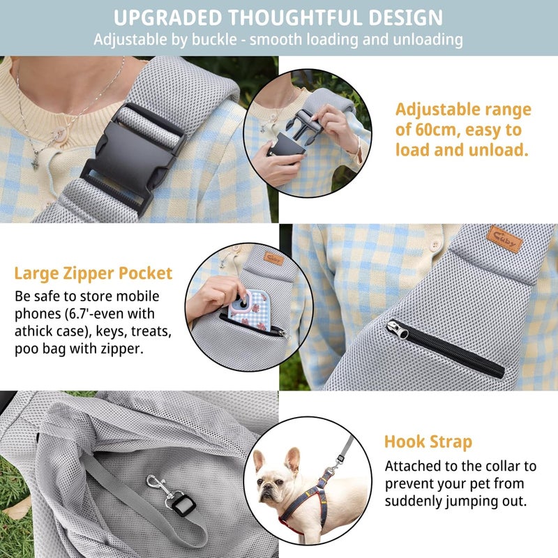 CUBY Dog and Cat Sling Carrier - Hands Free Breathable Mesh Small Dog Sling Carrier-Soft Pouch and Tote Design-Suitable for Puppy, Small Dog Cat Pets Carriers Sling Outdoor(Grey-Mesh,Adjust Strap 2.0) - Image 2