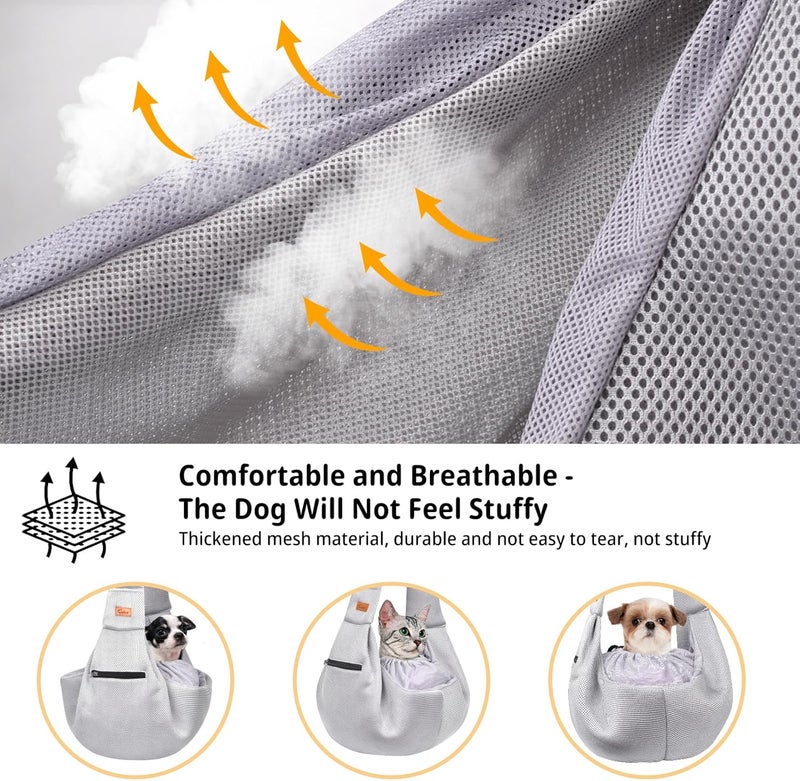 CUBY Dog and Cat Sling Carrier - Hands Free Breathable Mesh Small Dog Sling Carrier-Soft Pouch and Tote Design-Suitable for Puppy, Small Dog Cat Pets Carriers Sling Outdoor(Grey-Mesh,Adjust Strap 2.0) - Image 4