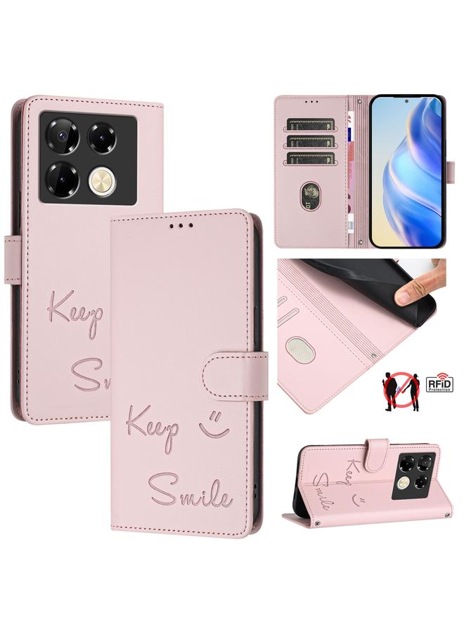 Zaboon Case For Infinix Note 40 Pro 5G X6851 Smile Embossing RFID Leather Phone Case - Image 1