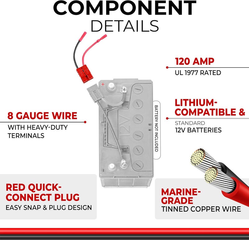 Connect-Ease RCE12VB8-12 Volt 8 Gauge Quick Connect Wire Connector for Trolling Motors, RVs, ATVs, and More | UL1977 120 Amp Rated | Plug & Play Marine Wiring, Lithium Compatible, Made in The USA - Image 2