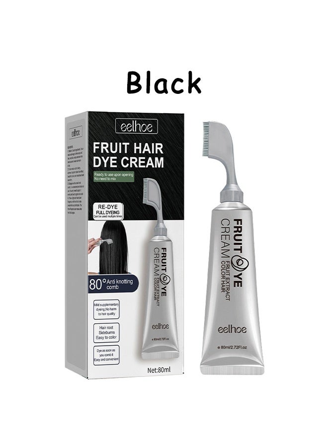 EELHOE Fruit Hair Dye Cream 80ml, Ready-to-Use No-Mix Fruit Extract Hair Dye with 80° Anti-Knotting Comb, Full Dye & Re-Dye Formula for Easy Hair Coloring(Black) - Image 2