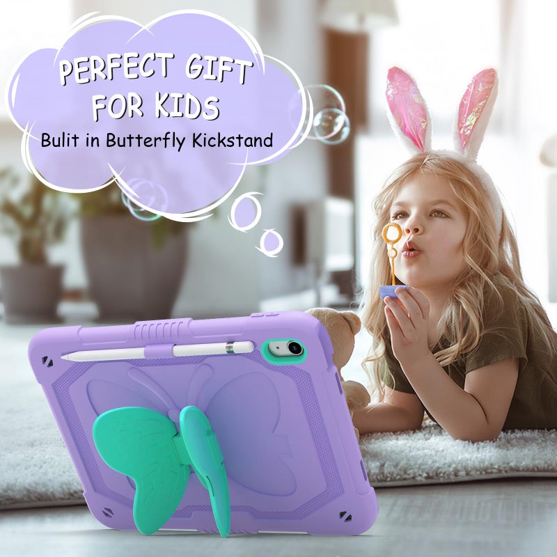 Ambison Case for iPad (A16) 11th/10th Generation 2025/2022 11''/10.9'' for Kids Girls, with 9H Tempered Glass Screen Protector, Shockproof Protective with Butterfly Stand, Carrying Strap-Purple - Image 3