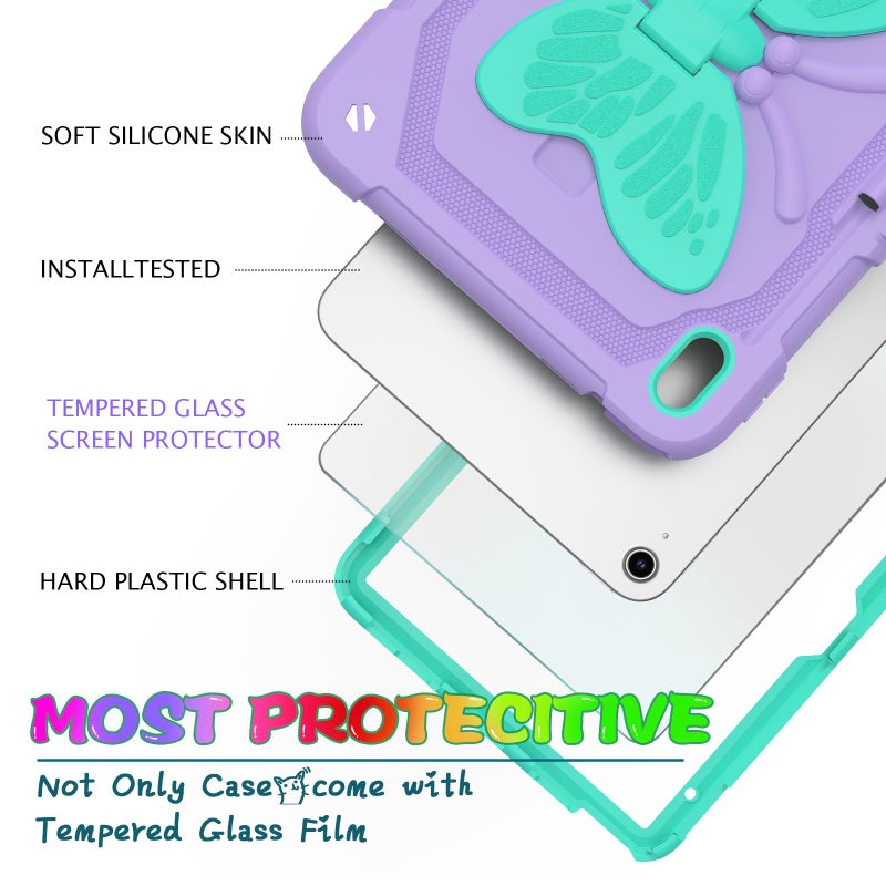 Ambison Case for iPad (A16) 11th/10th Generation 2025/2022 11''/10.9'' for Kids Girls, with 9H Tempered Glass Screen Protector, Shockproof Protective with Butterfly Stand, Carrying Strap-Purple - Image 4
