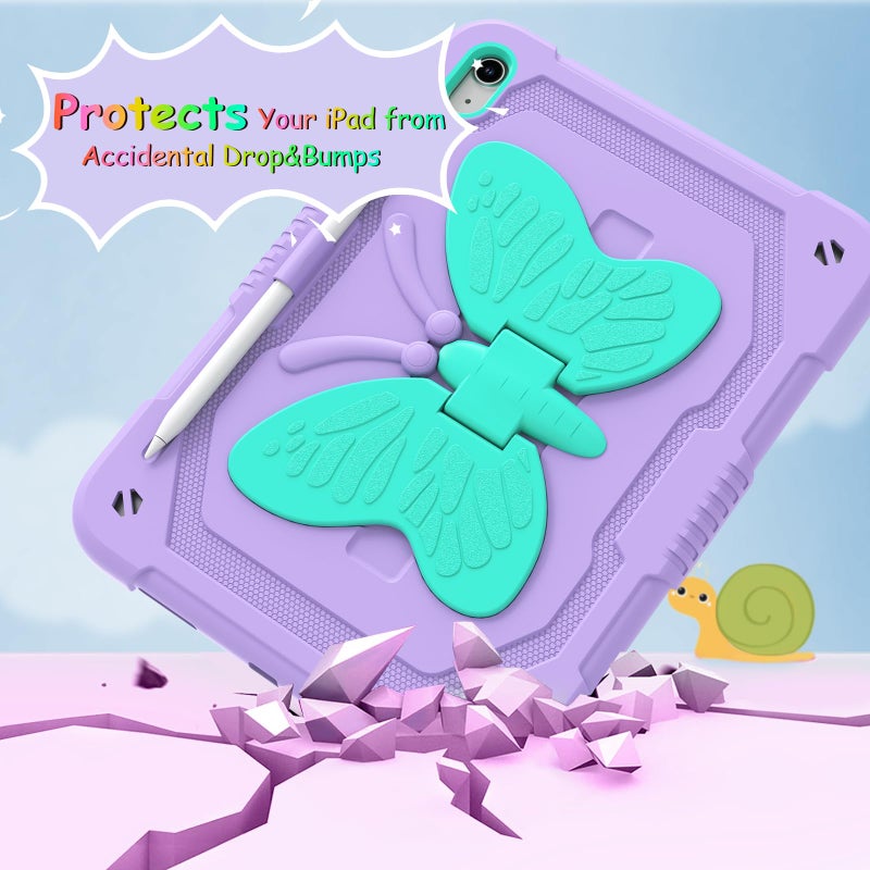 Ambison Case for iPad (A16) 11th/10th Generation 2025/2022 11''/10.9'' for Kids Girls, with 9H Tempered Glass Screen Protector, Shockproof Protective with Butterfly Stand, Carrying Strap-Purple - Image 5