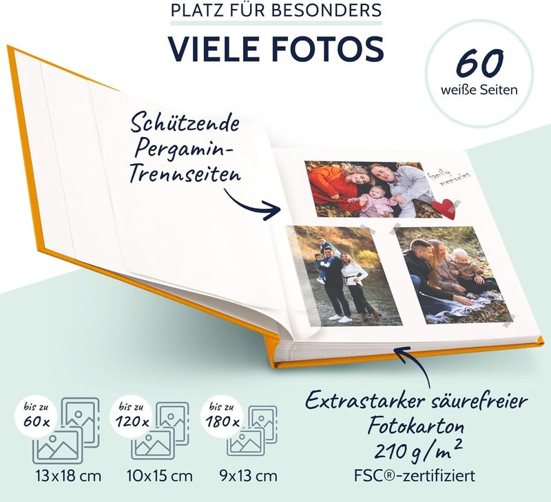 Goldbuch Summertime 24705 Photo Album, 25 x 25 cm, Photo Book with 60 White Pages & Glassine Dividers, Linen Photo Album, Memory Album, Yellow - Image 4