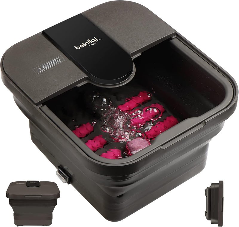 Beinilai Beinilai Collapsible Foot SpaFoot Bath with Heat and Massage and Bubble JetsFoot Soak Tub with Six Non Motorized Foot RollersAcupressure Massage PointsRed Light and Removable Pumice Stone 