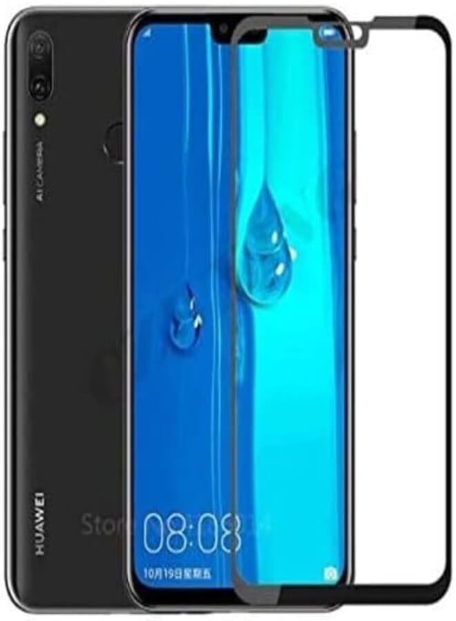 StraTG Huawei Y9 2019 Glass Screen Protector - Crystal Clear Protection for Your Smartphone Display - Black Frame