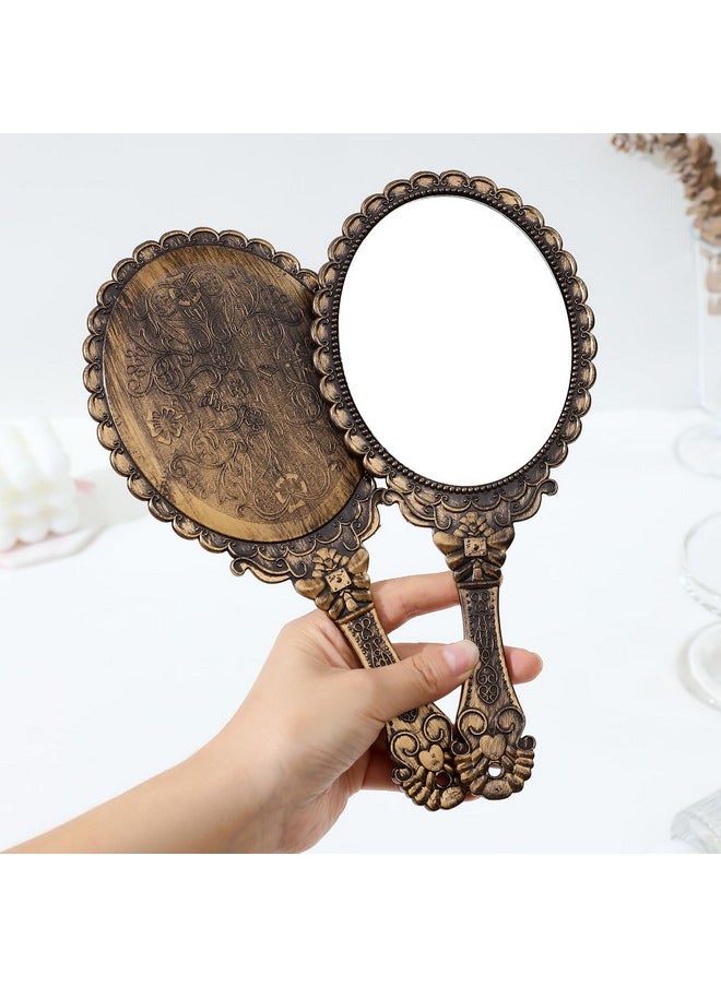 XPXKJ Handheld Mirror With Handle For Vanity Makeup Home Salon Travel Use (Rust Gold Oval)  - Image 3