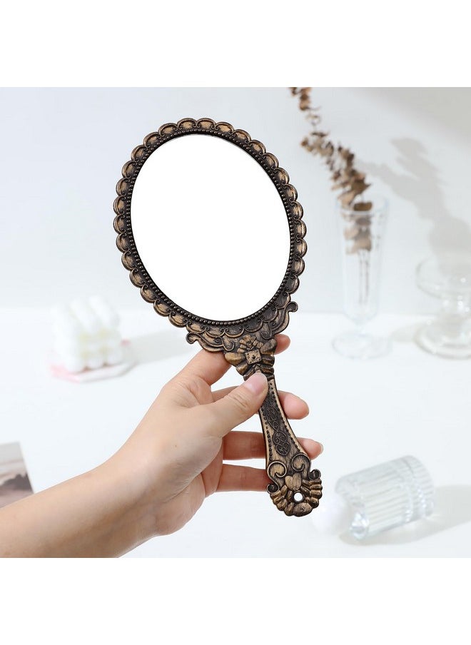 XPXKJ Handheld Mirror With Handle For Vanity Makeup Home Salon Travel Use (Rust Gold Oval)  - Image 4