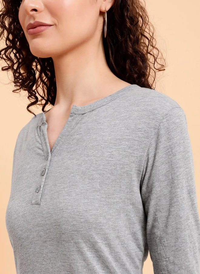MINT STREET Grey V-Neck Pure Cotton T-Shirt for Women