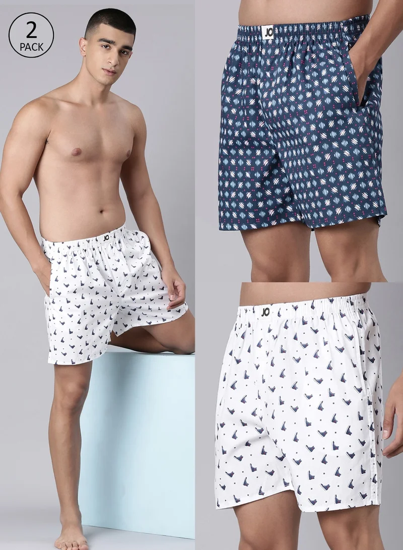 Joven Men Printed Pure Cotton Side Pocket Boxers Pack of 2