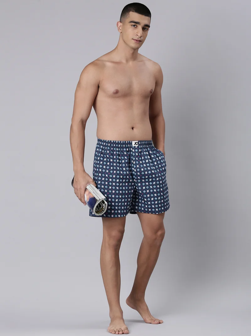 جوفن بوكسرات قطن نقي مطبوعة بجيوب جانبية للرجال - عبوة من