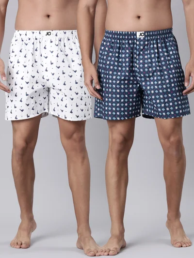 جوفن بوكسرات قطن نقي مطبوعة بجيوب جانبية للرجال - عبوة من