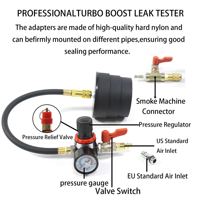 Wzyblixo Turbo System Leakage Tester Kit, Turbo Pressure Leakage Tester for Cooling Emissions Exhaust Pipes, 19-Piece Turbo Boost Leak Tester Set with Stepped Adapters 1-1/4â€ to 4-3/8" - Image 5