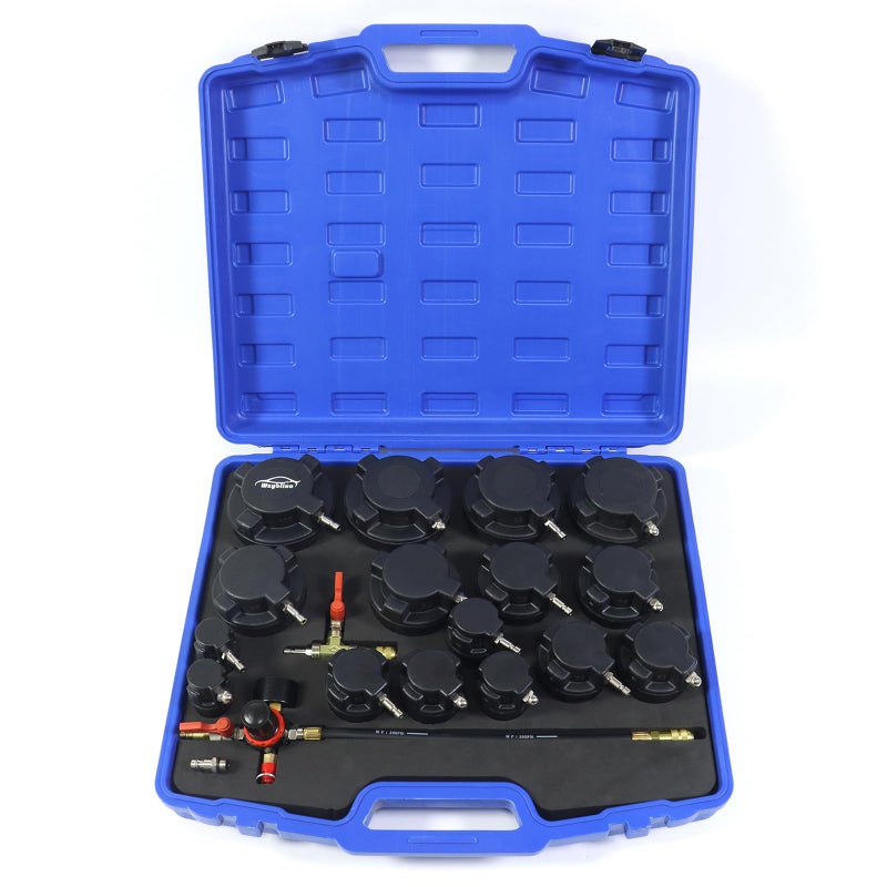 Wzyblixo Turbo System Leakage Tester Kit, Turbo Pressure Leakage Tester for Cooling Emissions Exhaust Pipes, 19-Piece Turbo Boost Leak Tester Set with Stepped Adapters 1-1/4â€ to 4-3/8" - Image 1