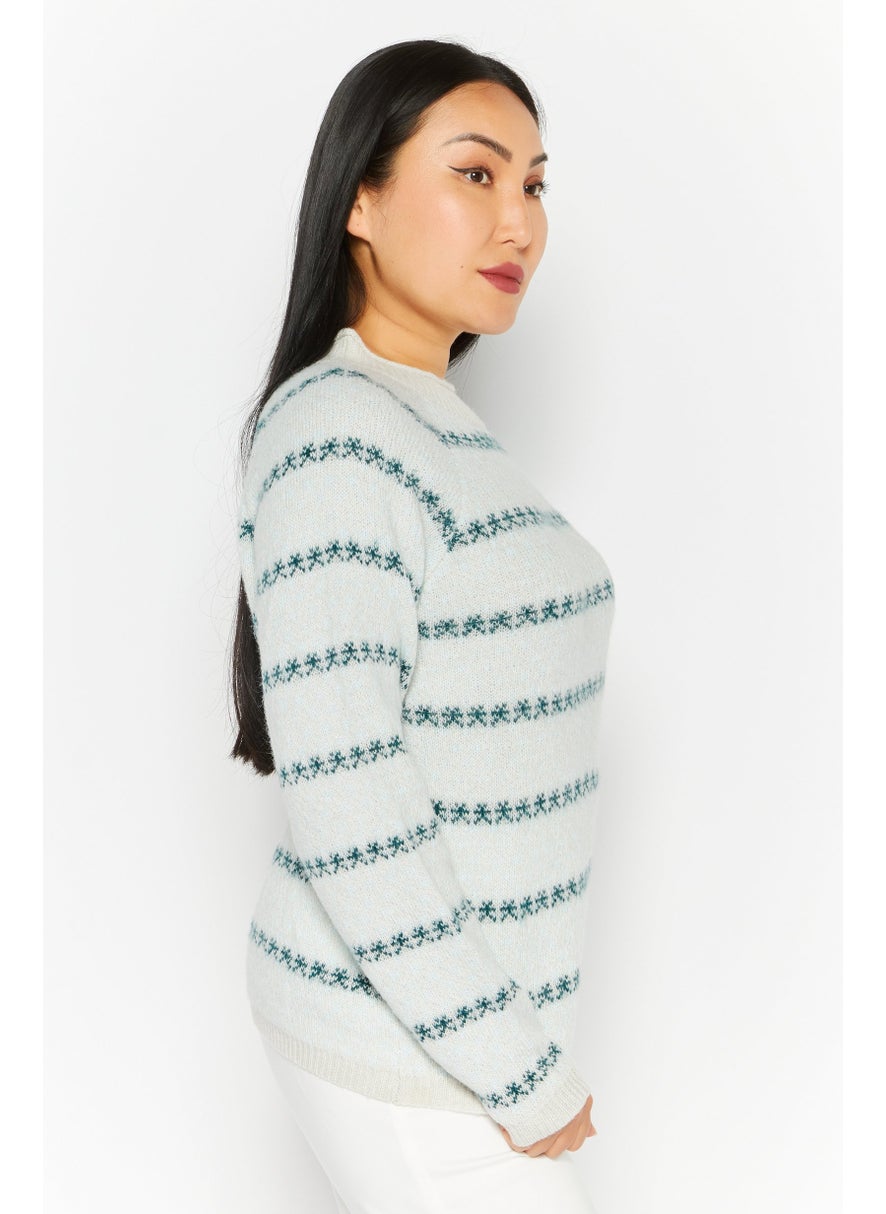Fire & Glory - Women Round Neck Textured Sweater, Blue - Image 1
