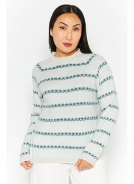 Women Round Neck Textured Sweater, Blue