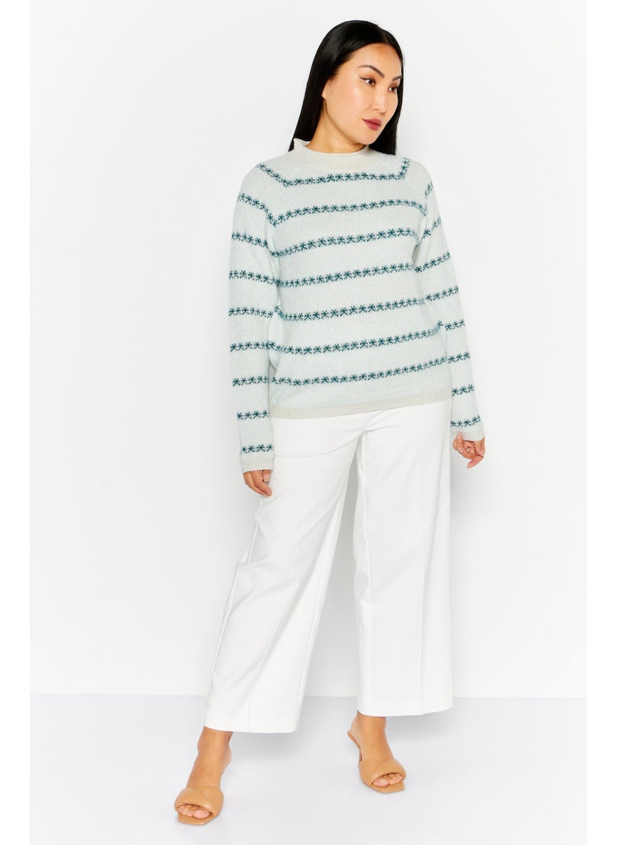Fire & Glory - Women Round Neck Textured Sweater, Blue - Image 1