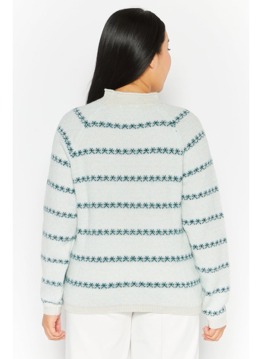 Fire & Glory - Women Round Neck Textured Sweater, Blue - Image 1