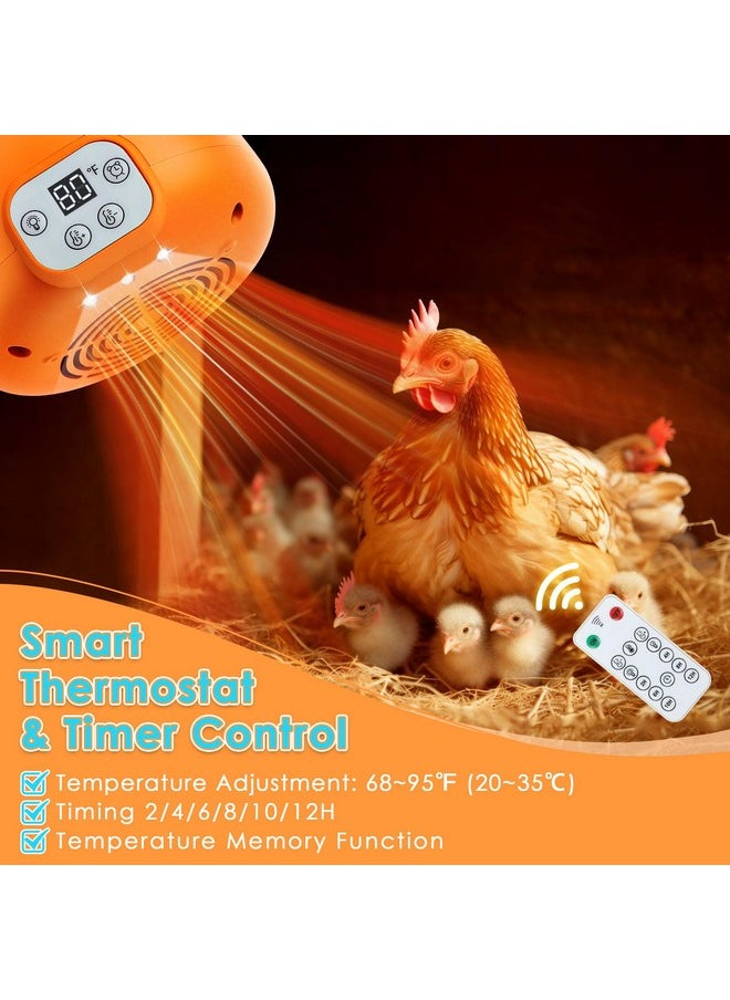 2 Pack Chicken Coop Heater, Timing Heat Lamp For Chickens, Remote Control Adjustable Temp Chicken Brooder Heater, 5 Ft Ultra Long Cable Reptile Heating Lamp For Chicks Duck Dog Cats