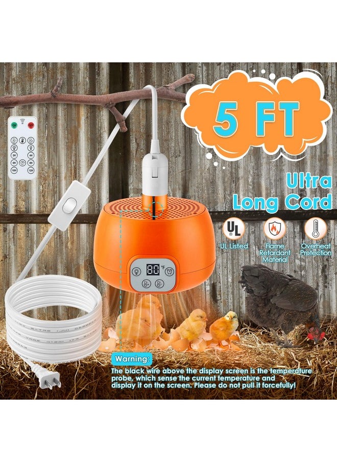 2 Pack Chicken Coop Heater, Timing Heat Lamp For Chickens, Remote Control Adjustable Temp Chicken Brooder Heater, 5 Ft Ultra Long Cable Reptile Heating Lamp For Chicks Duck Dog Cats