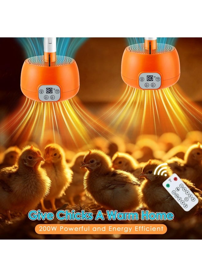 2 Pack Chicken Coop Heater, Timing Heat Lamp For Chickens, Remote Control Adjustable Temp Chicken Brooder Heater, 5 Ft Ultra Long Cable Reptile Heating Lamp For Chicks Duck Dog Cats
