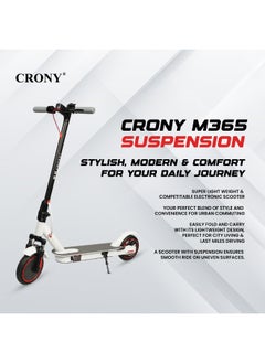 Crony M365 250w Motor E-Scooter 25-45km/H High Speed, 36v/7.8ah Battery, 10-25km Range, Front Suspension, Rear Disc Brakes, Aluminum Alloy Frame, 100kg Max Load, Led Headlamp, App Connectivity, Foldable & Portable Electric Scooter For Adults & Kids, Electric Scooter For Commuting & Leisure, Long-Range Motorized Scooter With Easy Folding, Lightweight High-Performance Commuter Skateboard，White  - Image 5