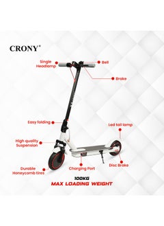 Crony M365 250w Motor E-Scooter 25-45km/H High Speed, 36v/7.8ah Battery, 10-25km Range, Front Suspension, Rear Disc Brakes, Aluminum Alloy Frame, 100kg Max Load, Led Headlamp, App Connectivity, Foldable & Portable Electric Scooter For Adults & Kids, Electric Scooter For Commuting & Leisure, Long-Range Motorized Scooter With Easy Folding, Lightweight High-Performance Commuter Skateboard，White  - Image 3