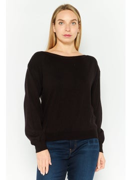 ONLY Women Boat Neck Knitted Sweaters, Black  - Image 1