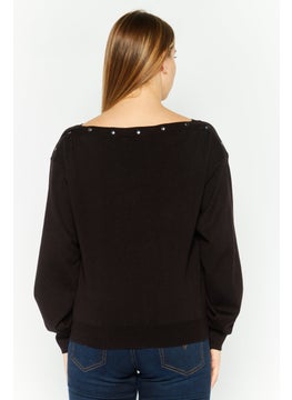 ONLY Women Boat Neck Knitted Sweaters, Black  - Image 4