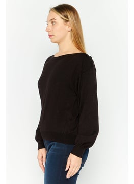 ONLY Women Boat Neck Knitted Sweaters, Black  - Image 3