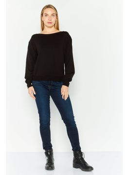 ONLY Women Boat Neck Knitted Sweaters, Black  - Image 2