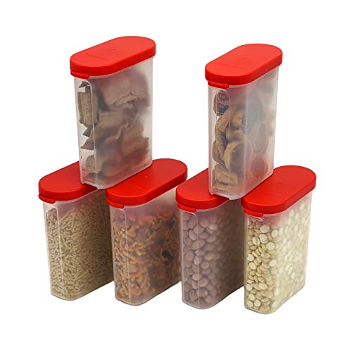 Mahaware Modular Mini Oval Airtight Kitchen Storage Container Set of 6 (275ml) – Red Plastic Box for Food, Masala & Dal; Grain Organiser Jars for Spices & Dry Items - Image 1