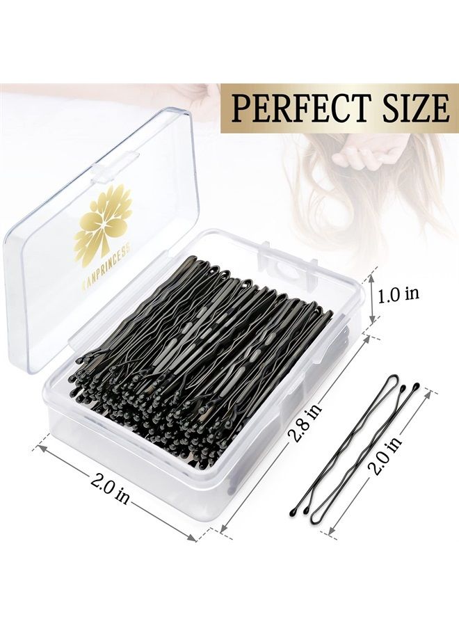 KANPRINCESS 100PCS 2Inches Hair Pins Kit Hair Clips Secure Hold Bobby Pins Hair Clips for Women Girls and Hairdressing Salon With Clear Storage Box(Black)